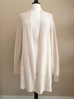 Eileen Fisher XL Linen Cotton Cardigan Ivory Long Open Front Lightweight Knit